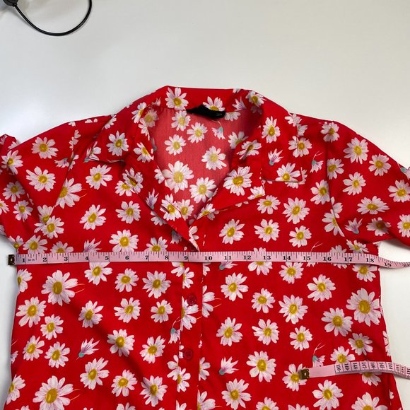WEDNESDAYS GIRL Womens Red Daisy Boho Print Button Up Maxi Short Sleeve Dress - Picture 7 of 8